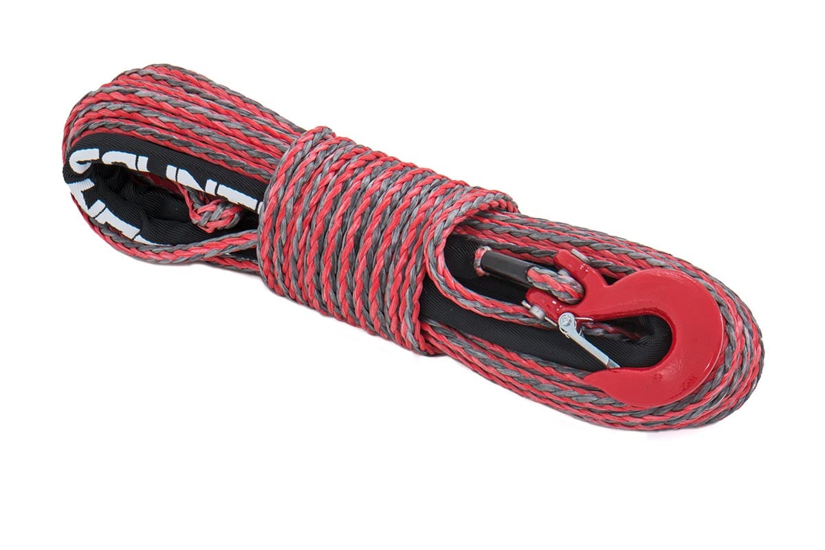Synthetic Rope - Rough Country - 3/8 Inch, 85 Ft, 16,000lbs - Red/Gray